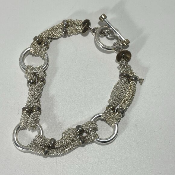 Lauren Ralph Lauren Silver Tone Mesh Link Bracelet Marked RLL 7” - Picture 4 of 6